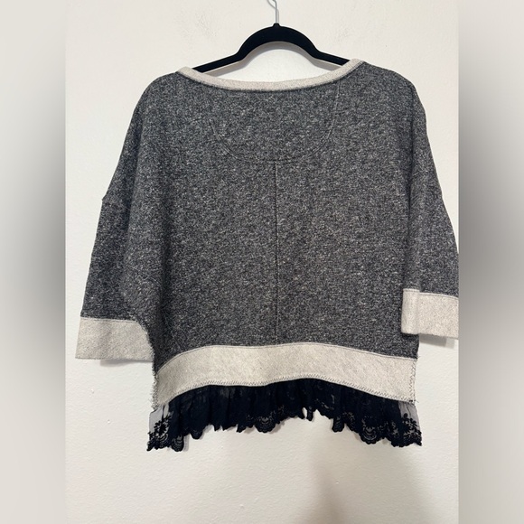 Ivy Jane Knit Floral Cross Stitch Sweater Cropped Short Gray Black Lace Medium - Picture 5 of 10